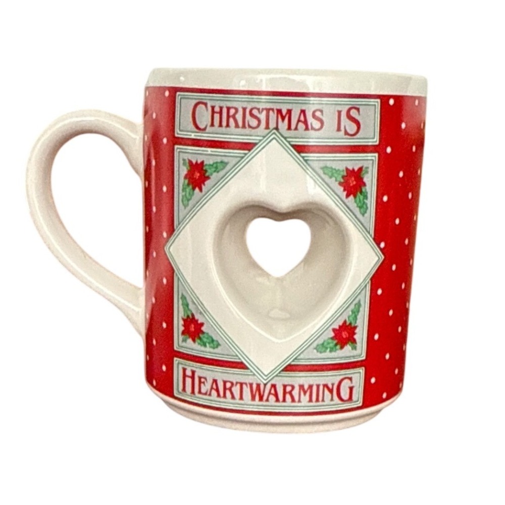 Christmas Mug Christmas Is‎ Heartwarming Coffee Mug Heart Shaped Cutout 80s VTG